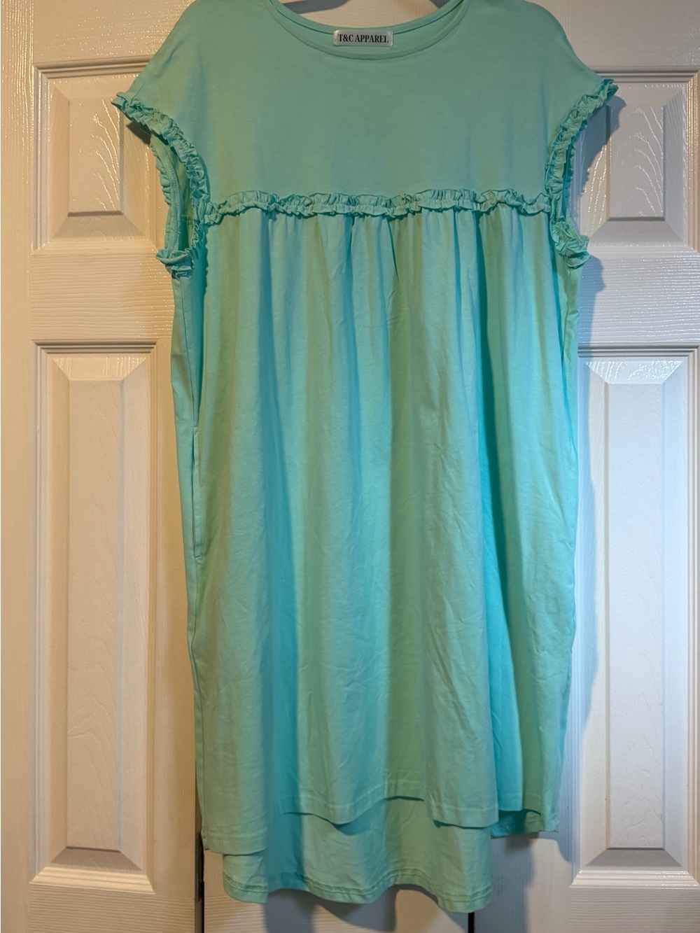 NWOT Mint Green Ruffle-Trim Women's mini dress with high/low hem